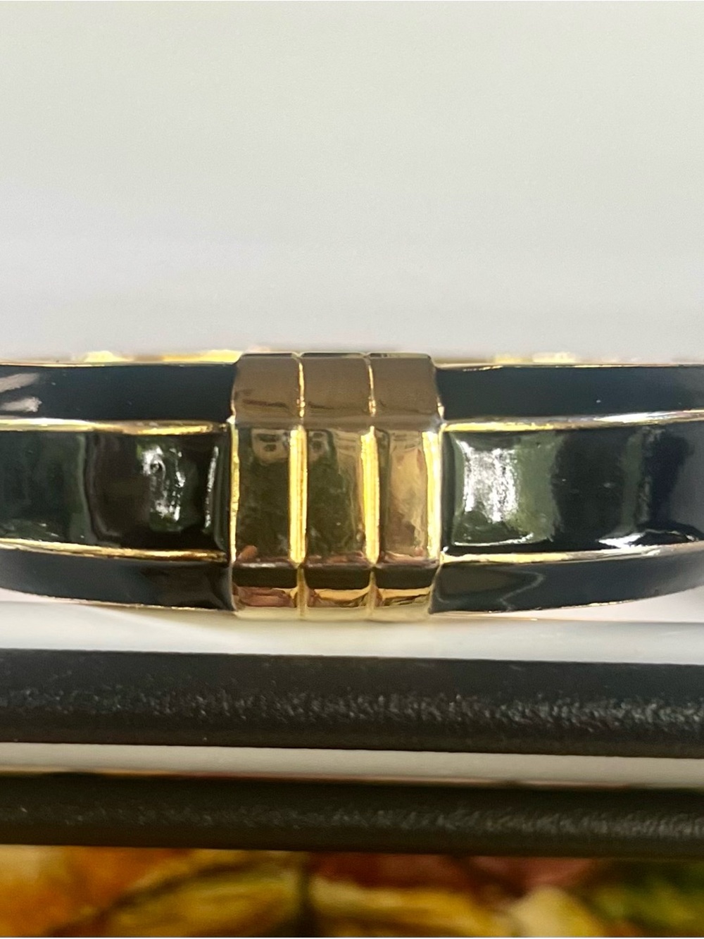 Valentino Gold and Black Enamel Bangle Bracelet withCrystal Pavé - Picture 4 of 11